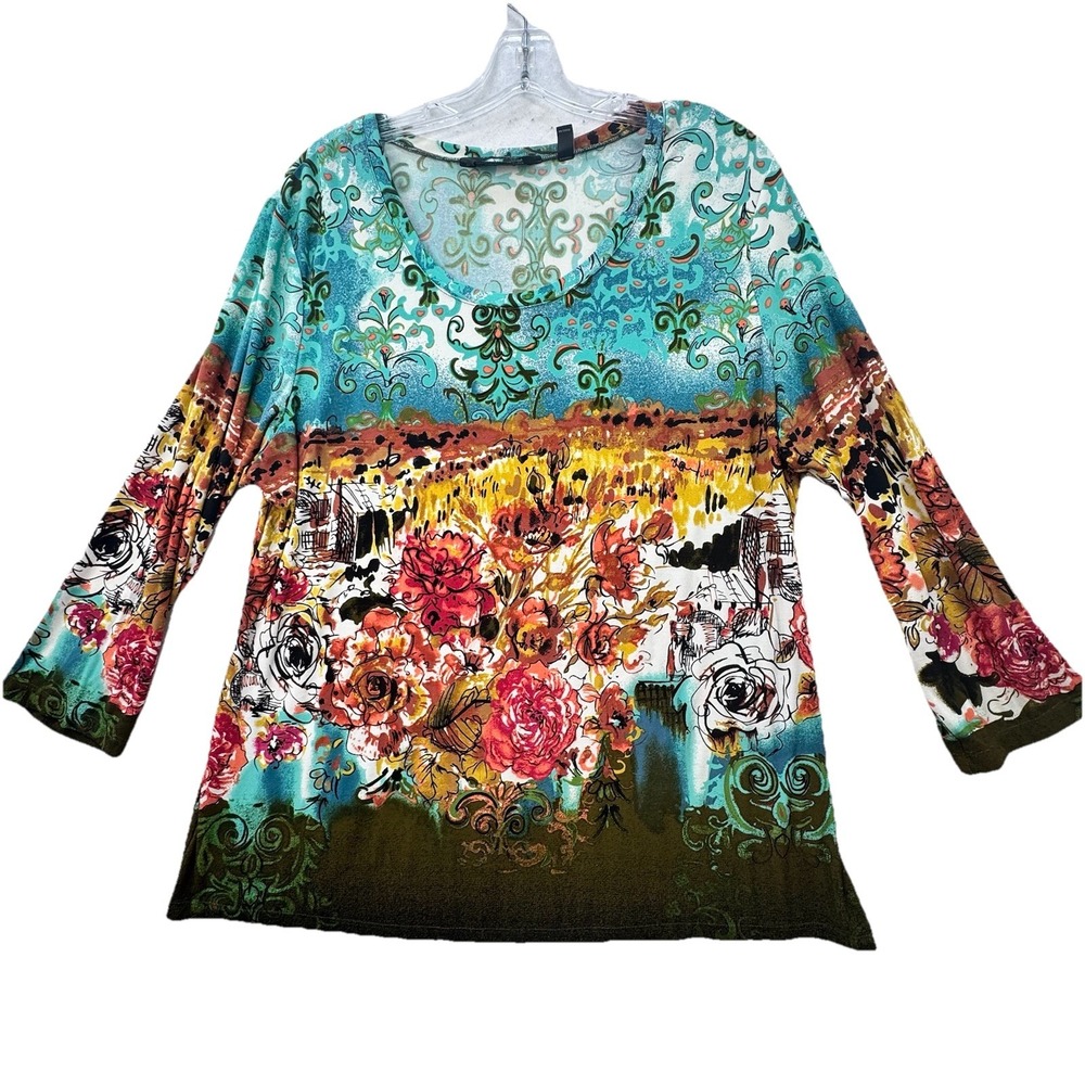 Womens Plus Size 1XL Top Art To Wear Abstract Artsy Stretch Investments‎